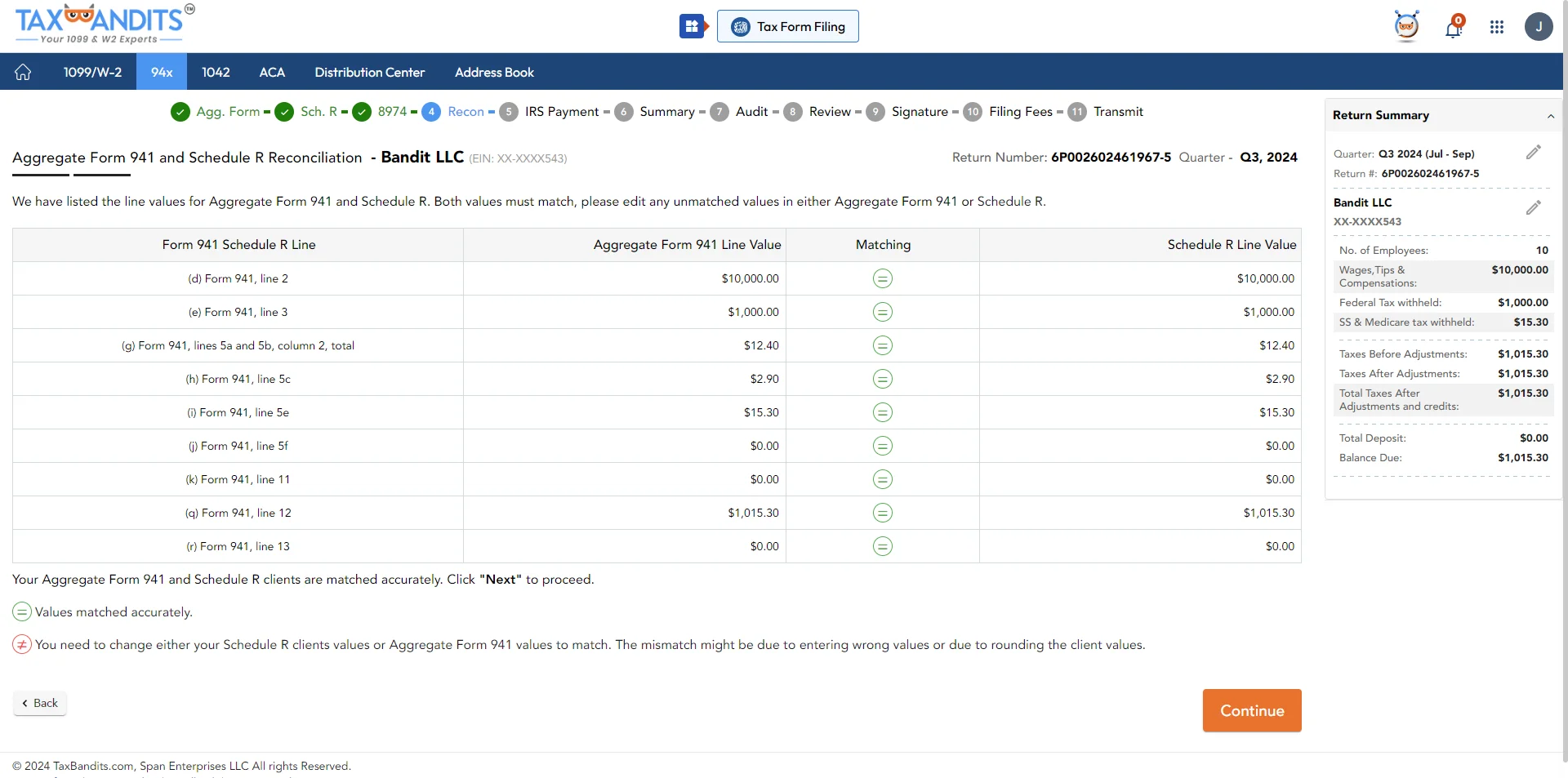 Check Between Aggregate & Schedule R Lines